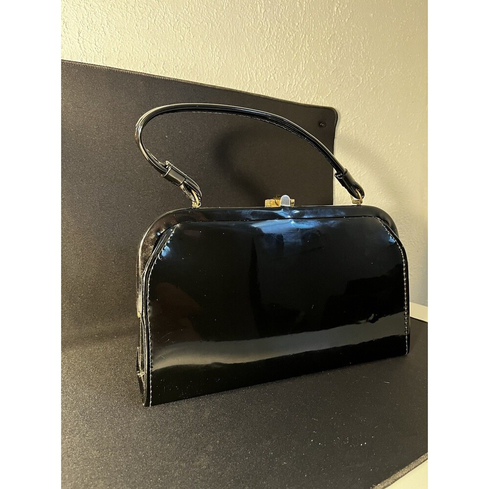 Vintage 1950s/1960s Aetna Black Patent Vinyl Frame Handbag